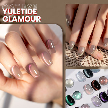 Sheer iridescent cat eye gel polish on nails showing prismatic aura effect transparent weightless luminous finish