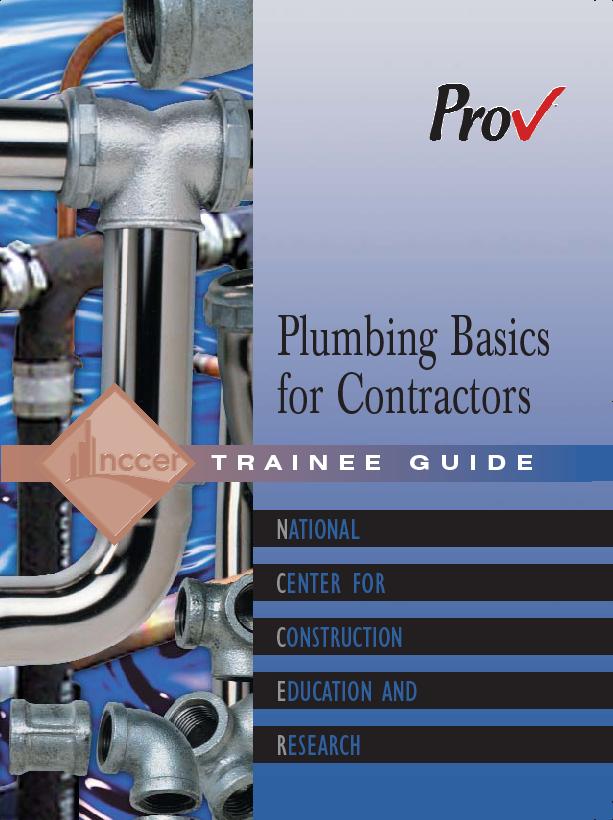 Cover of Plumbing Basics for Contractors trainee guide with metal pipes and National Center for Construction Education logo