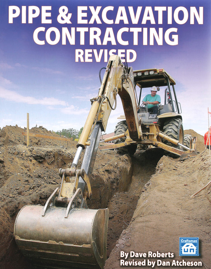 Cover of Pipe and Excavation Contracting Revised book showing excavator digging a trench at construction site