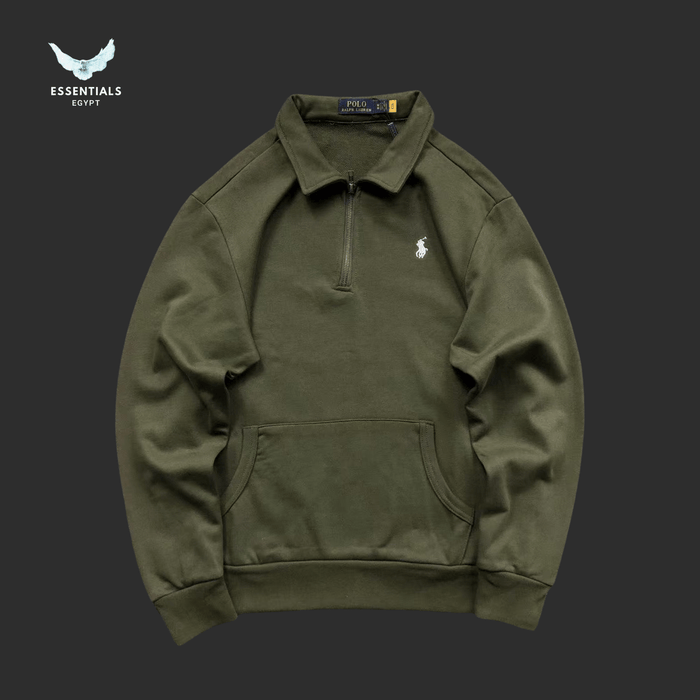 Ralph Lauren Polo Collar Sweatshirt – Olive & Beige - ESSENTIALS EGYPT