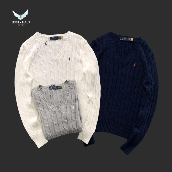 Ralph Lauren V - Neck Sweater – Navy & Cream - ESSENTIALS EGYPT