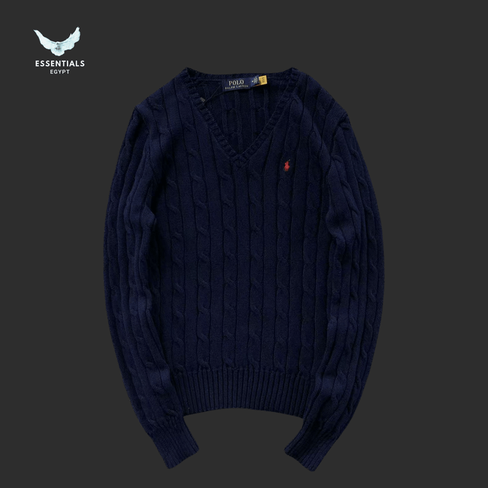 Ralph Lauren V - Neck Sweater – Navy & Cream - ESSENTIALS EGYPT