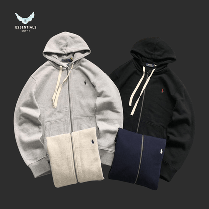 Ralph Lauren Zip Hoodie – Grey & Black - ESSENTIALS EGYPT