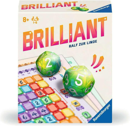 ravensburger Board game box titled 'Brilliant' with dice and game board on a white background