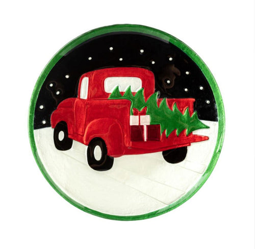 Red Truck and Tree Round Plate