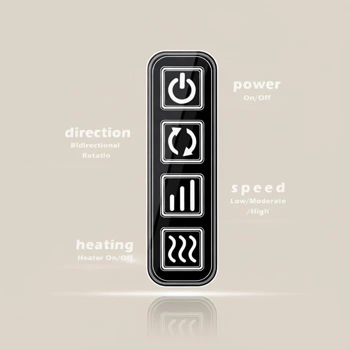 Close up of the Revalio Shiatsu Neck Shoulder Massager control panel showing power direction speed and heating buttons.