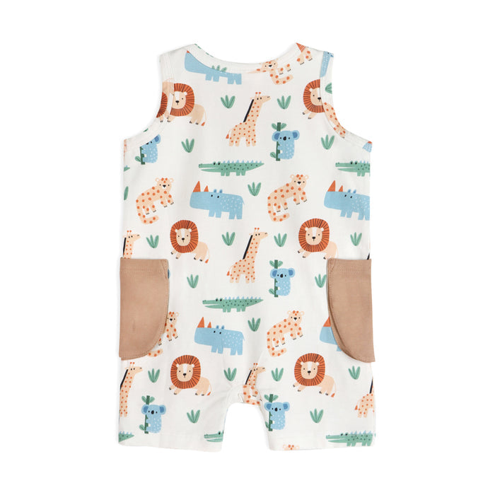 Safari Baby Side Pocket Shortie Romper Back (Organic Jersey)