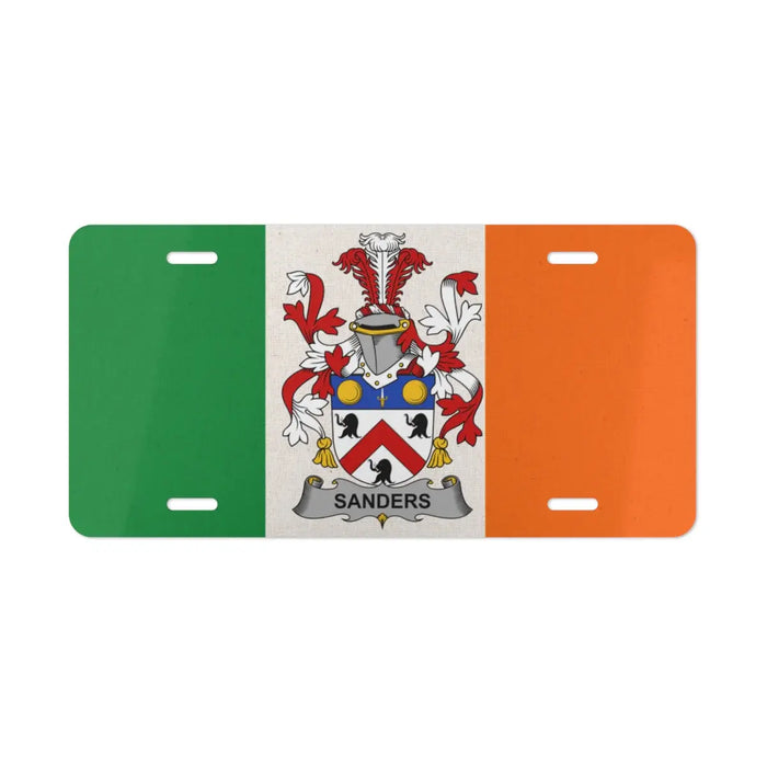 Irish flag license plate featuring the Sanders family crest