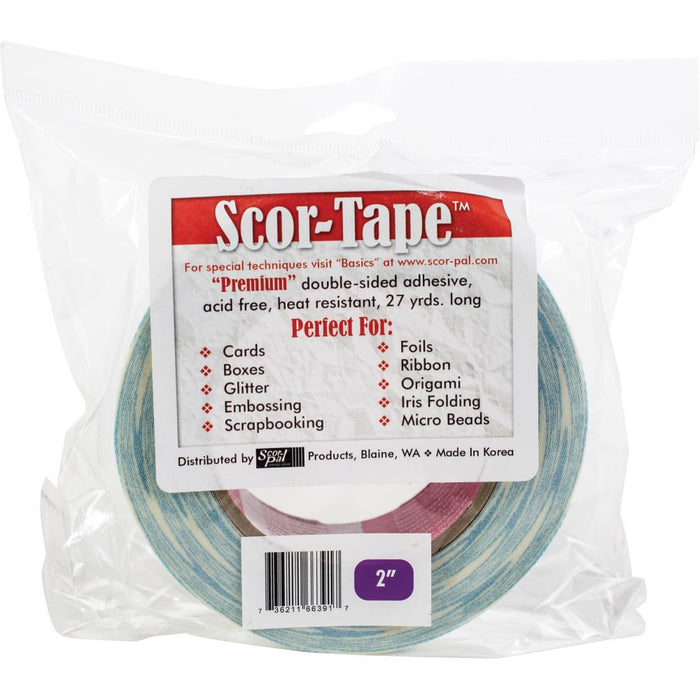 Scor-Tape - 2"X27yd. Premium double-sided adhesive that is perfect for cards, boxes, glitter, embossing, scrapbooking, foils, ribbon, origami, iris folding, micro beads, and much more! Available at Embellish Away located in Bowmanville Ontario Canada.