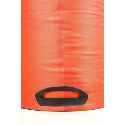 Orange inflatable bag with a black handle on a white background