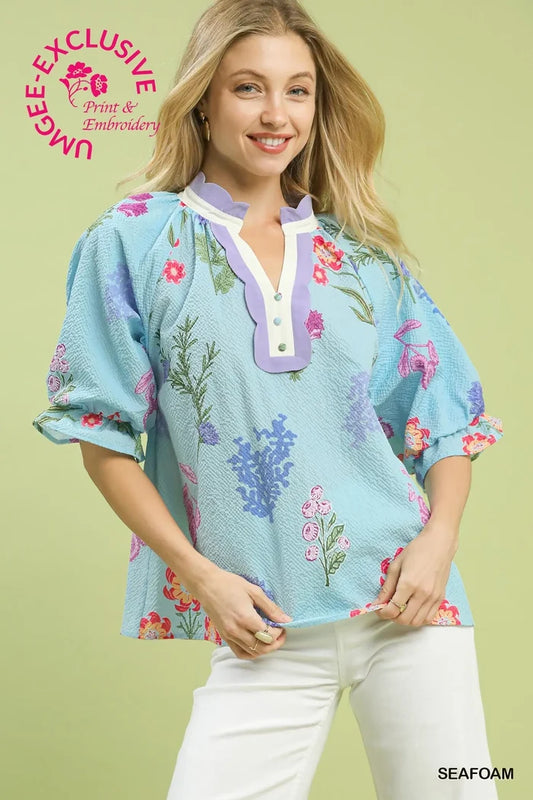 Seafoam Floral Top