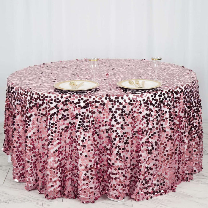Round pink sequin tablecloth with a shimmering finish