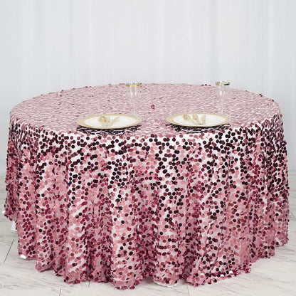 Round pink sequin tablecloth with a shimmering finish