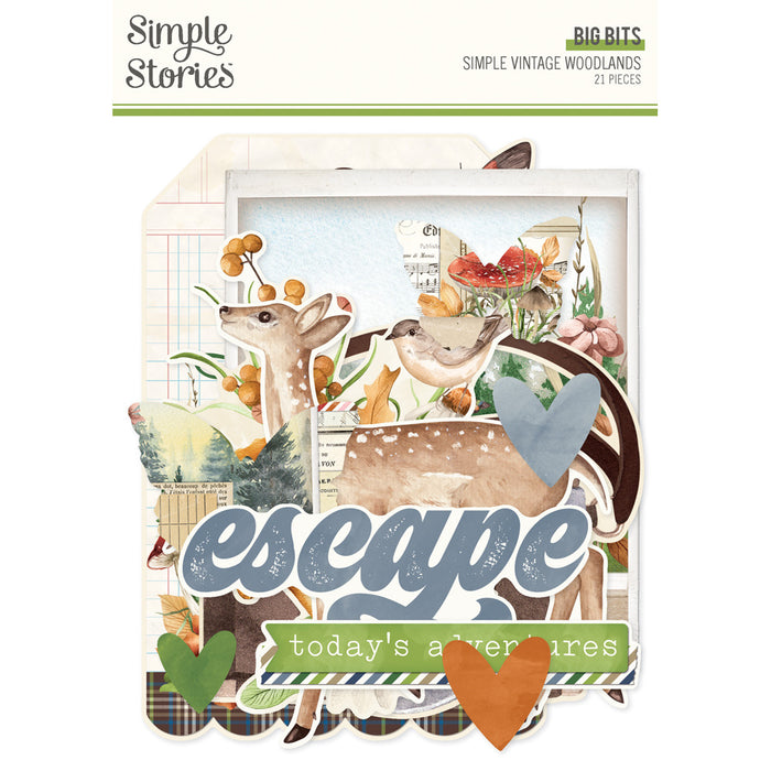 Simple Stories - Big Bits & Pieces - Simple Vintage Woodlands. 21 Die Cut Cardstock Pieces. Available at Embellish Away located in Bowmanville Ontario Canada.