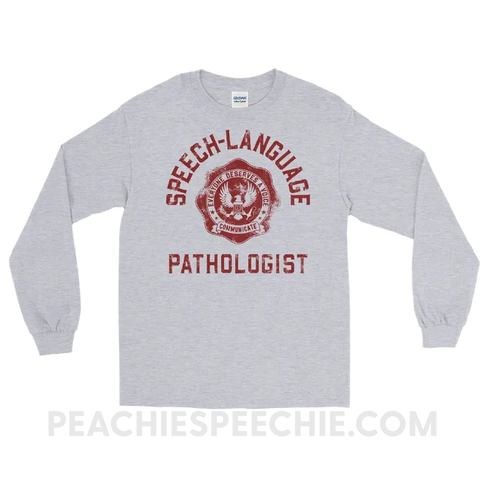 SLP University Long Sleeve Tee - Crimson/Sport Grey / S - T-Shirts & Tops peachiespeechie.com