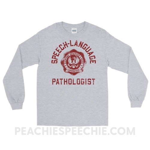 SLP University Long Sleeve Tee - Crimson/Sport Grey / S - T-Shirts & Tops peachiespeechie.com