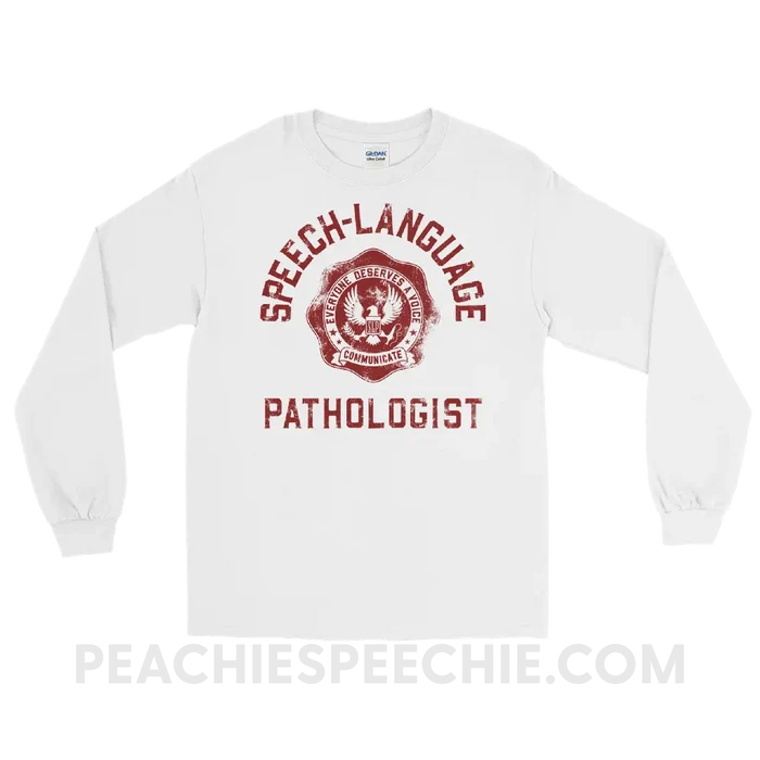 SLP University Long Sleeve Tee - Crimson/White / S - T-Shirts & Tops peachiespeechie.com