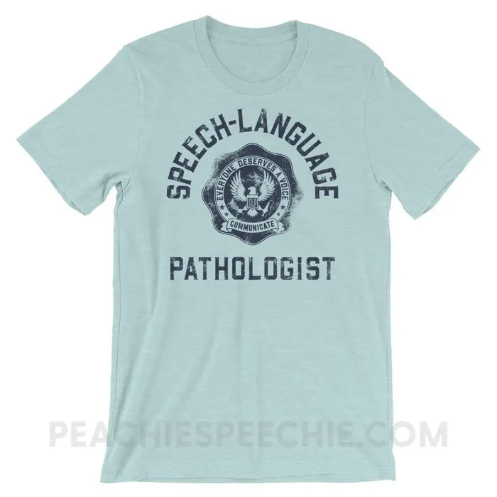 SLP University Premium Soft Tee - Navy/Heather Prism Ice Blue / XS - T-Shirts & Tops peachiespeechie.com