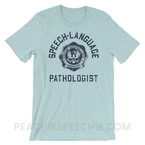 SLP University Premium Soft Tee - Navy/Heather Prism Ice Blue / XS - T-Shirts & Tops peachiespeechie.com