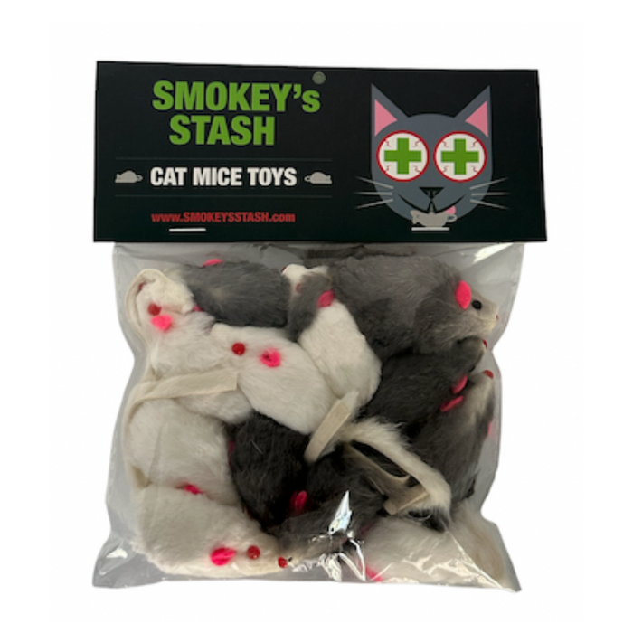 Smokey's Stash Rabbit Fur Mouse Cat Toy 12 per Pack - Dog.Dog.Cat.