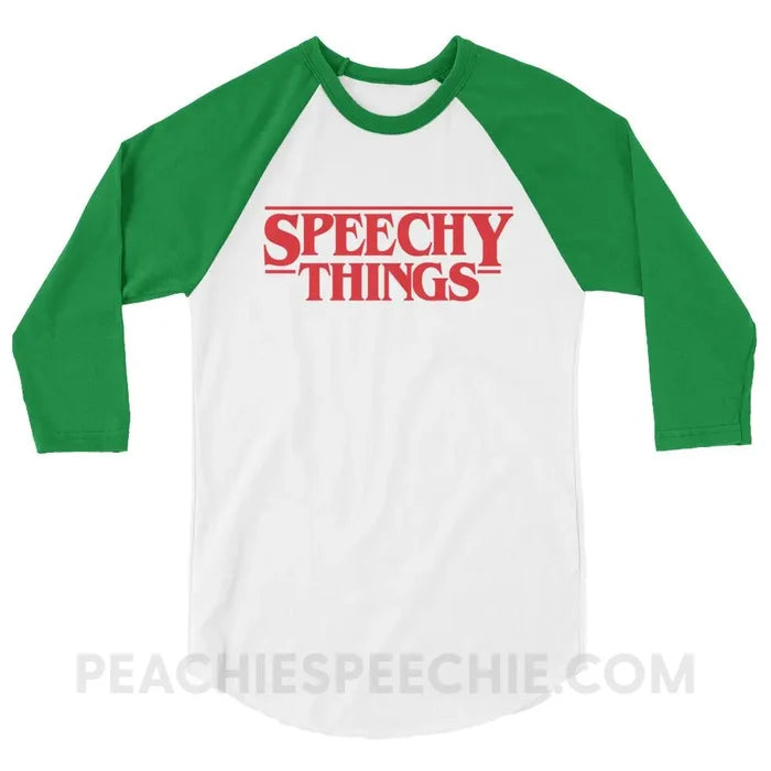 Speechy Things Baseball Tee - White/Kelly / XS - T-Shirts & Tops peachiespeechie.com
