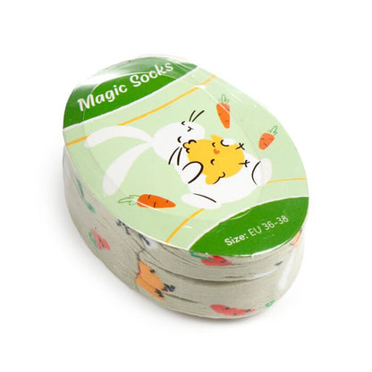 compressed springtime magic socks gift packaging shown from alternative angle