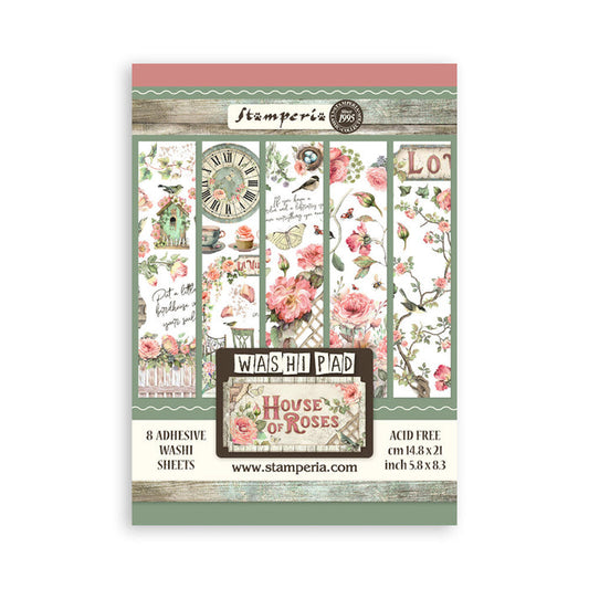 Stamperia - A5 Washi Pad - House of Roses. Includes 8 sheets. Available at Embellish Away located in Bowmanville Ontario Canada.