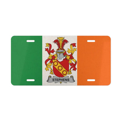 Irish flag license plate featuring the Stephens family crest