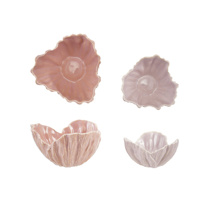 Stoneware Flower Shaped Bowls, Pink & Lavender Color, Set of 2 (Each One Will Vary)