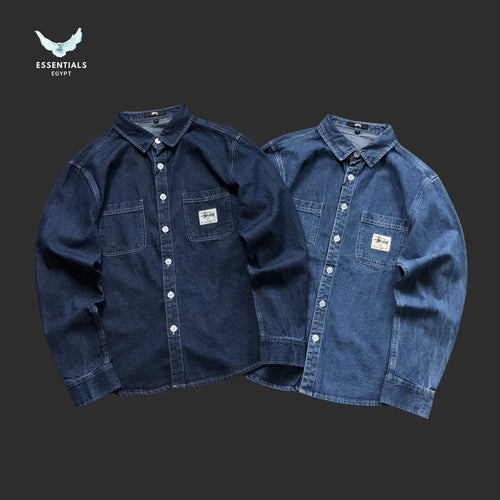 Stussy Chore Denim Shirt in dark and light blue colourways