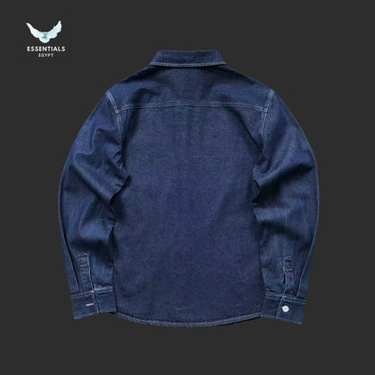 Front view of Stussy Chore Denim Shirt in washed blue denim