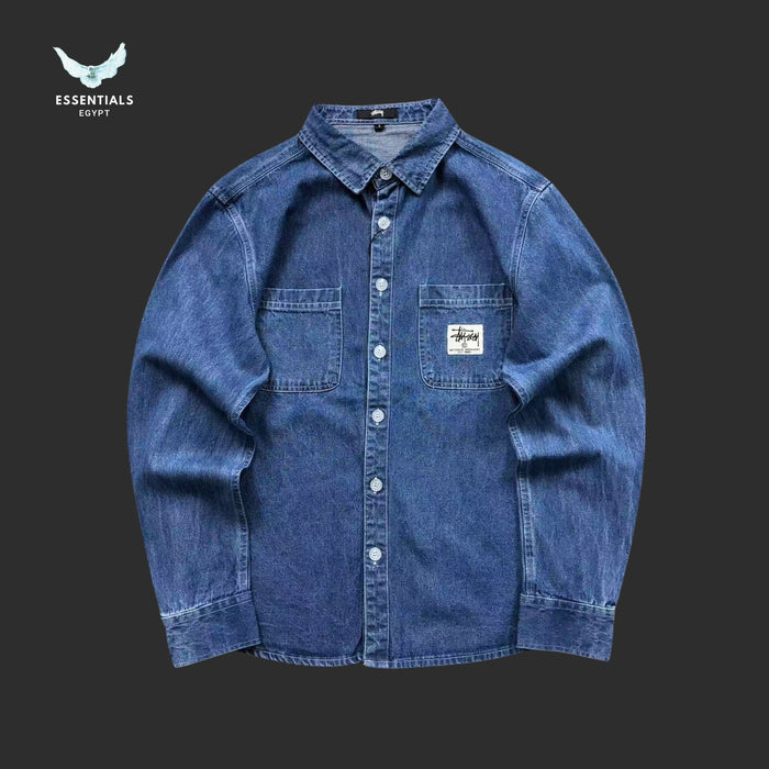 Stussy workwear denim shirt with relaxed fit and chest pocket detail