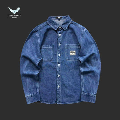 Stussy workwear denim shirt with relaxed fit and chest pocket detail