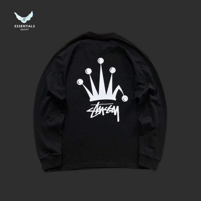 Stussy Regal Crown Pigment Long Sleeve in black with bold rear logo