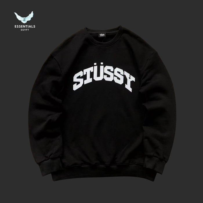 Stussy spellout crewneck sweatshirt in black with white chest print