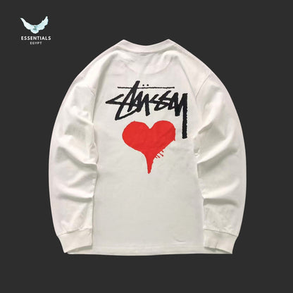 Back view of Stussy long sleeve sweatshirt with red heart design