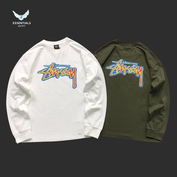 Stussy Thermal Stock Sweatshirt in white with colourful front logo