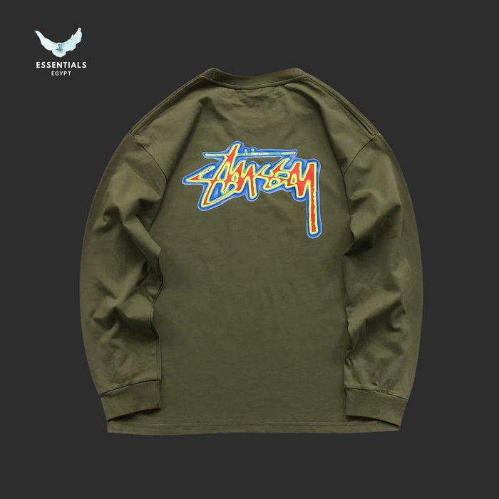 Stussy Thermal Stock Sweatshirt in olive with large back logo print