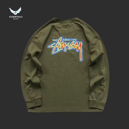 Stussy Thermal Stock Sweatshirt in olive with large back logo print