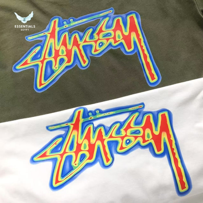 Stussy long sleeve thermal sweatshirt in white and olive colourways
