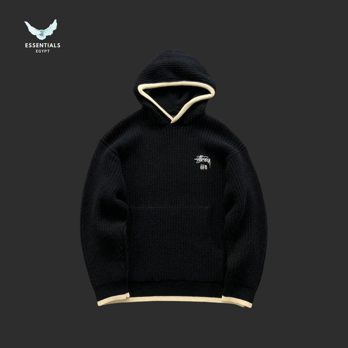 Stussy x Wales Bonner hoodie in black with textured knit finish
