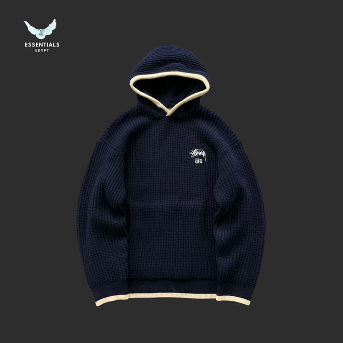 Stussy x Wales Bonner knit hoodie in mustard, black, and grey