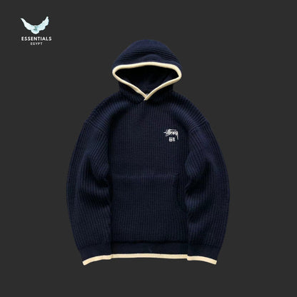 Stussy x Wales Bonner knit hoodie in mustard, black, and grey