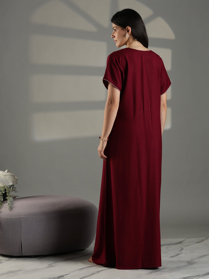 Ruby red premium nightwear for women with embroidery