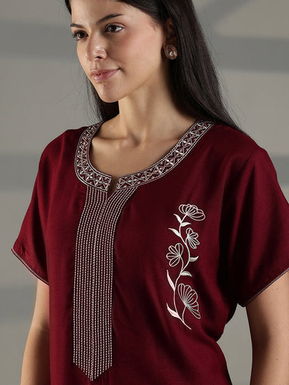 Ruby red premium nightwear for women with embroidery