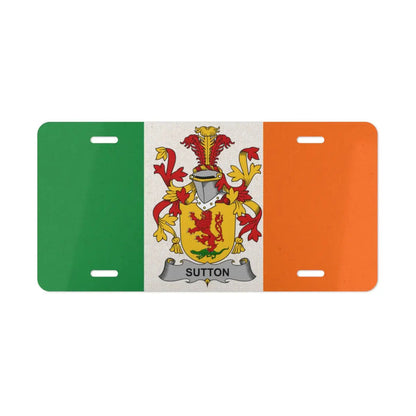 Irish flag license plate featuring the Sutton family crest