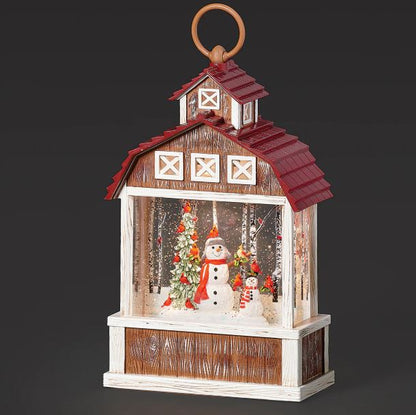 Swirl Barn with Snowman