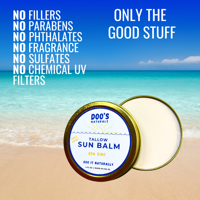Tallow & Zinc Sun Balm — Reef Safe Mineral Sunscreen | Non-Nano Zinc | SPF ~40 | Kids Safe | Doo's Naturals