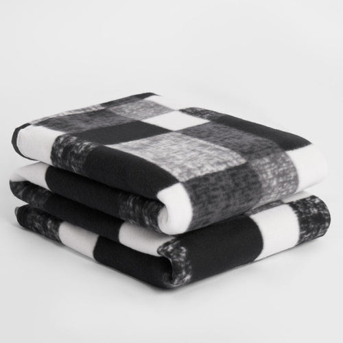 tartan check monochrome fleece throw blanket black white polyester home comfort stylish décor