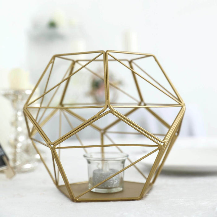 Geometric gold candle holder with glass insert